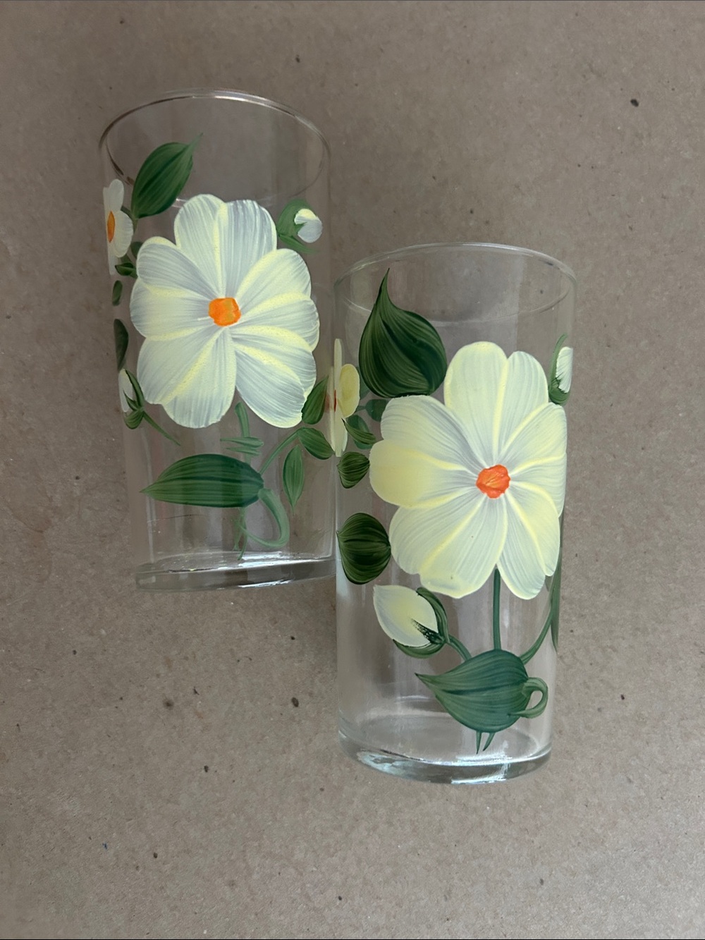 Vintage gold rimmed hand painted drinking glasses